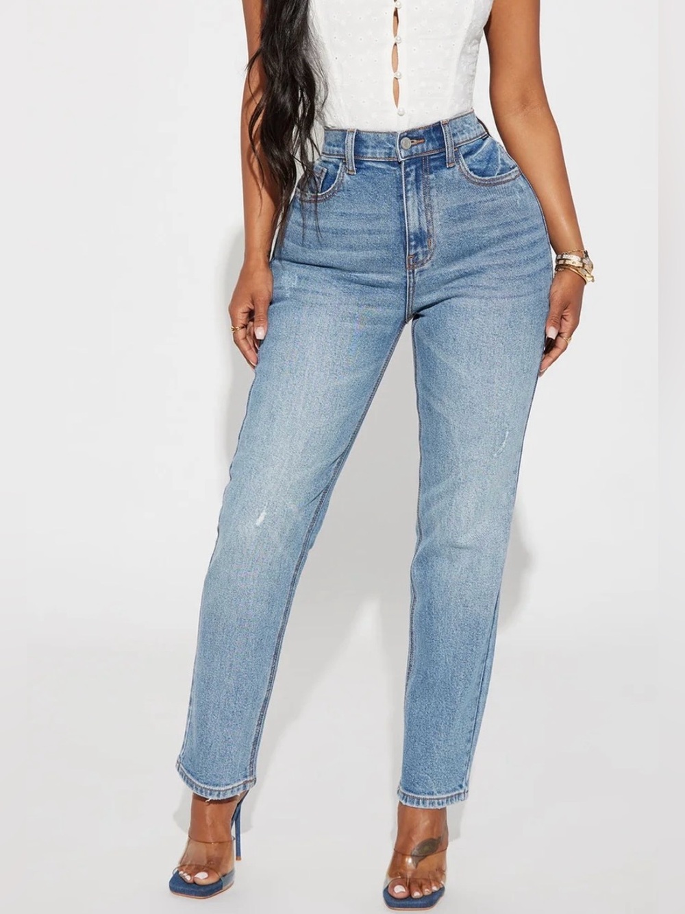 High-Rise Mom Light Blue Women's Straight Jeans